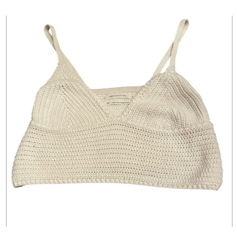 Urban Outfitters Cream Open-Knit BOHO Festival Knitted Crochet Halter Top